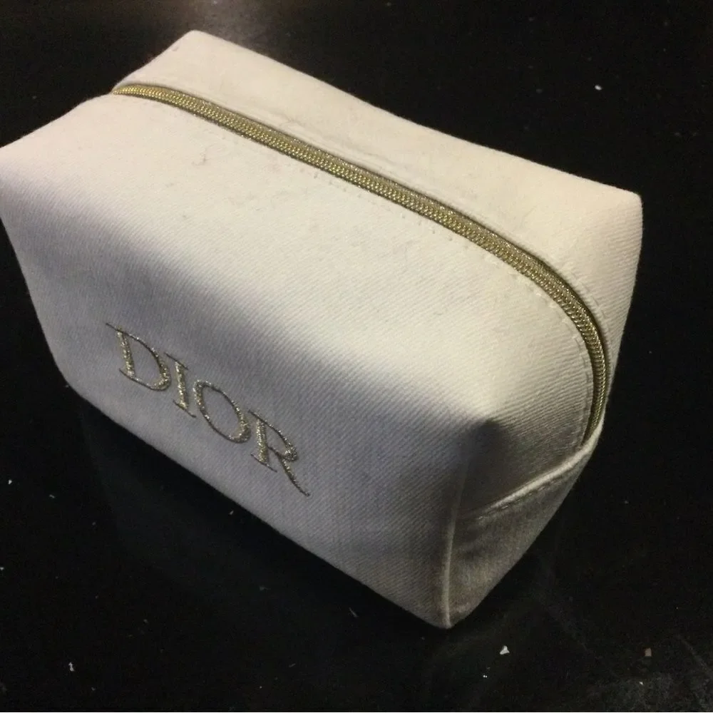 DIOR Beauty Original Square Pouch Denim White x Cold Logo Embroidery Bag